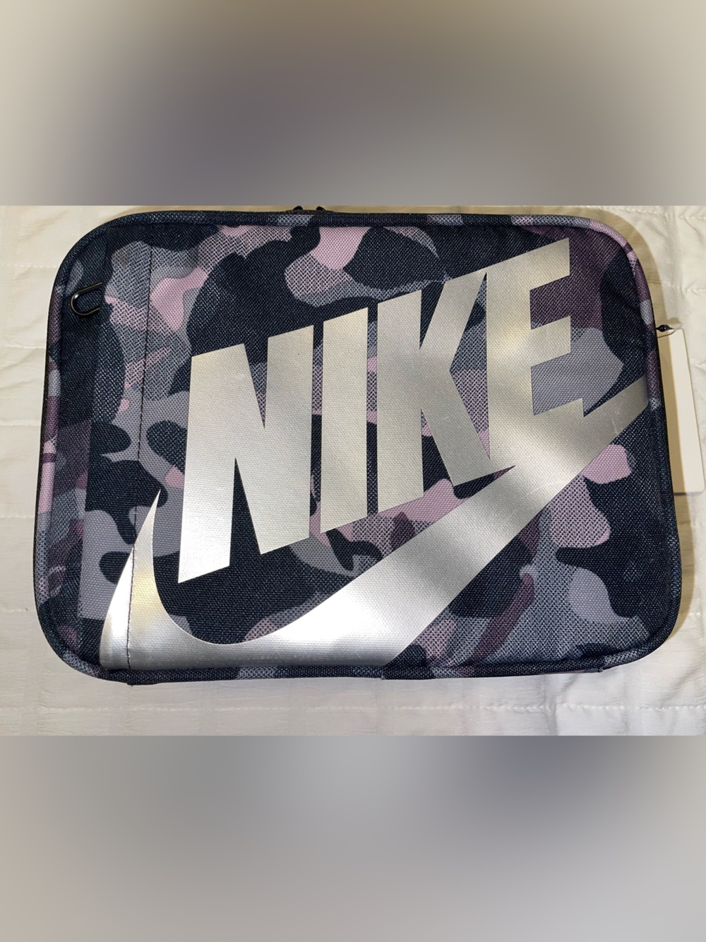 Nike Pink & Black Camo Hard Shell Lunch Box with Large Silver Logo